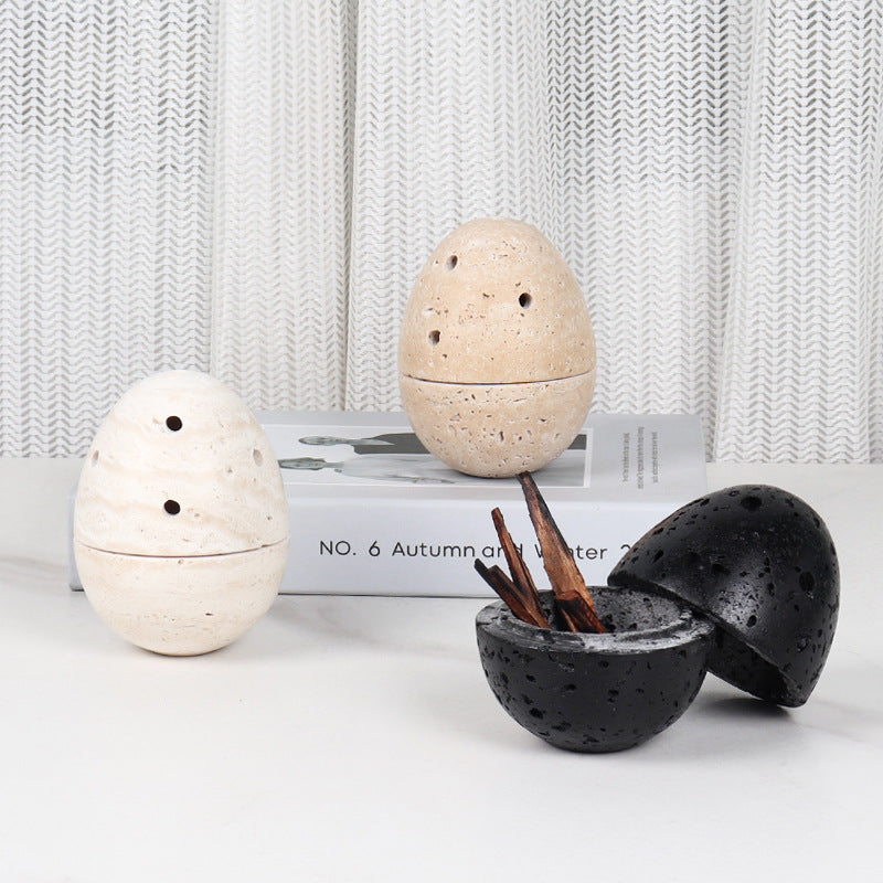 Multiple Colors Egg Shape Travertine Incense Holder